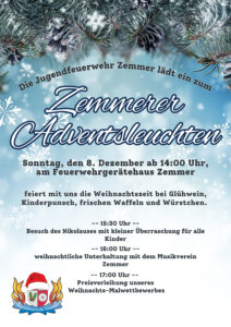 Jugendfeuerwehr Zemmer lädt ein: Zemmerer Adventsleuchten am 8. Dezember 2024 ab 14.00Uhr am Feuerwehrgerätehaus in Zemmer