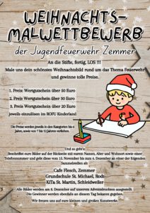 Weihnachts-Malwettbewerb der Jugendfeuerwehr Zemmer - Abgabe an den Sammelstellen. Alle Bilder werden am 8.12.2024 am Adventsleuchten ausgestellt.