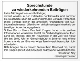 Sprechstunde zu wiederkehrenden Beiträgen 10. November 2025